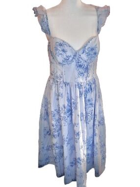 Cotton B. Darlin Light Purple Blue Floral Cotton Dress Ruffle Corset XL 13/14